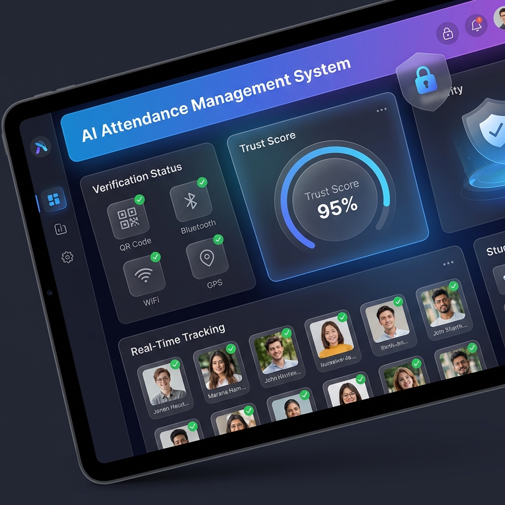 IntelliAttend AI Attendance Management Dashboard showing multi-factor verification status